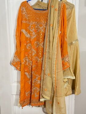 Salwar Kameez Orange and Beige Embroidered Women Salwar Kameez